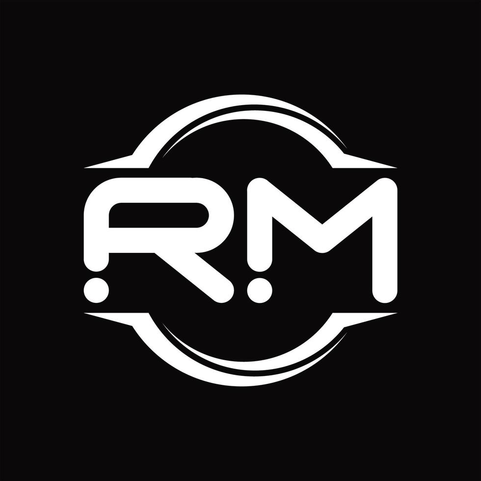 rm-logo-monogramm mit kreis abgerundeter scheibenform-designvorlage vektor