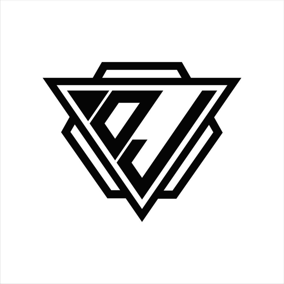 oj logotyp monogram med triangel och sexhörning mall vektor