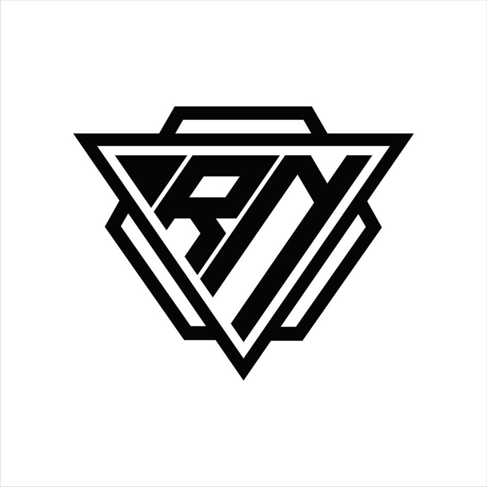 rn-logo-monogramm mit dreieck- und sechseckschablone vektor
