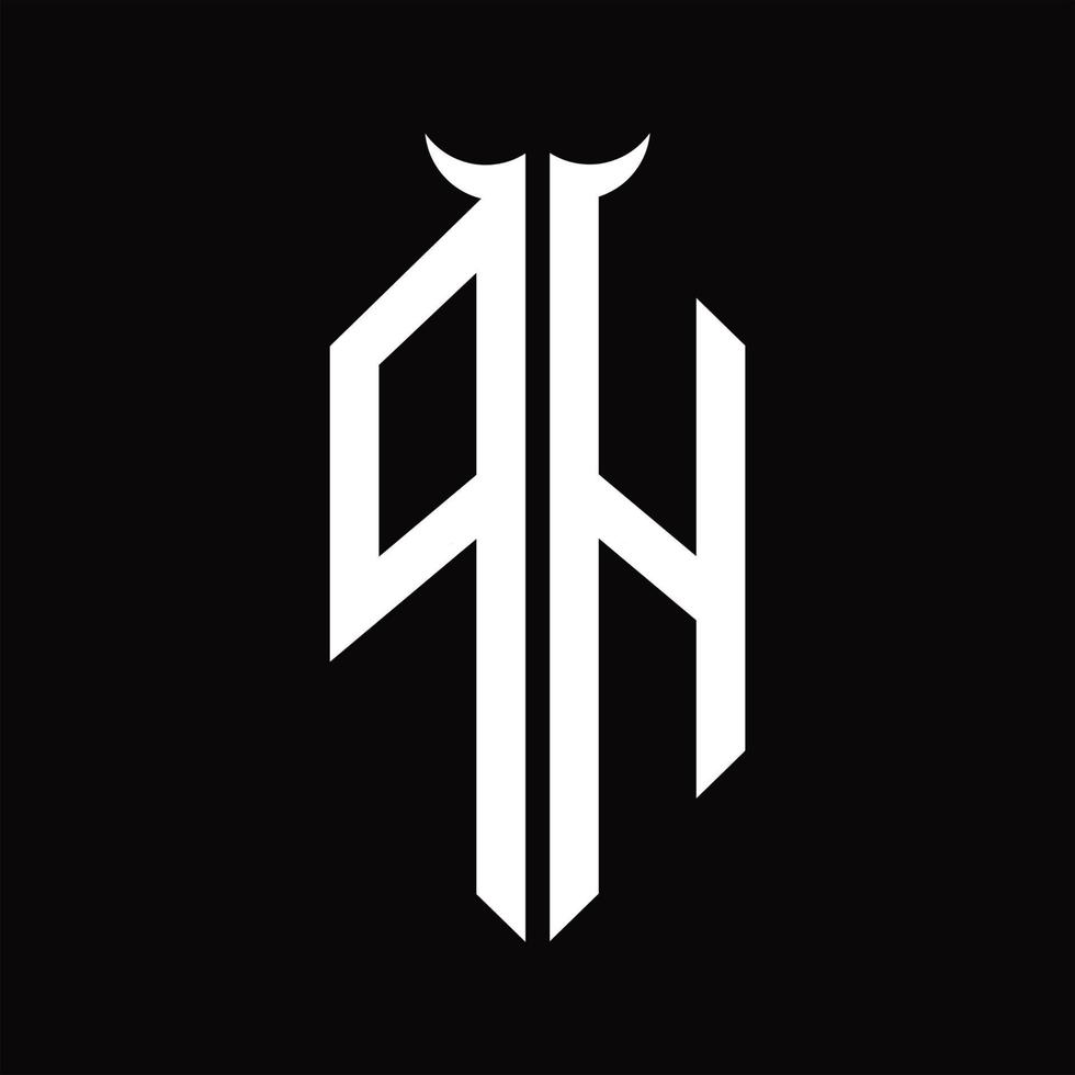 ph-logo-monogramm mit hornform isolierter schwarz-weiß-designvorlage vektor