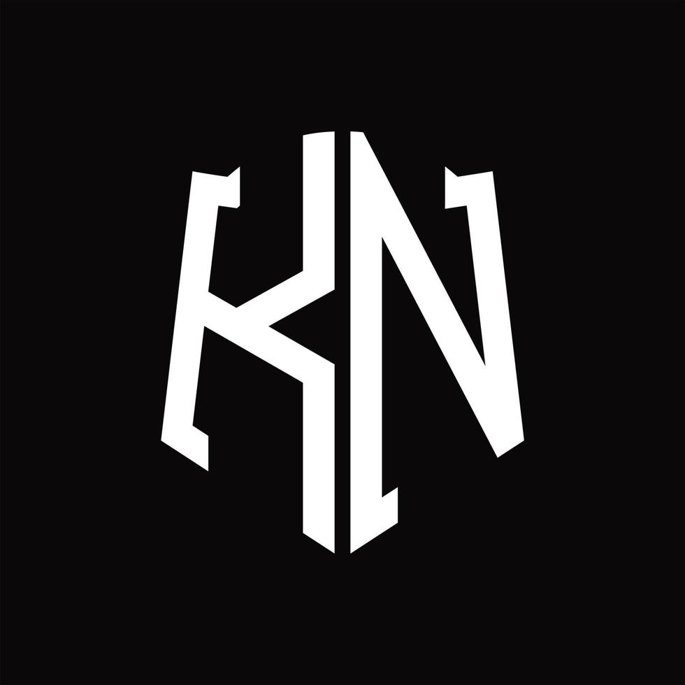 kn-Logo-Monogramm mit Band-Design-Vorlage in Schildform vektor