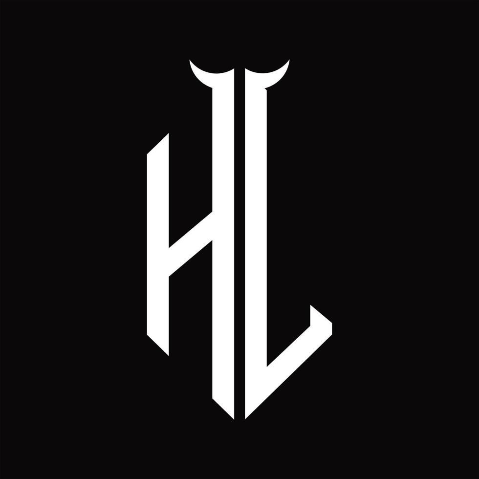 hl logotyp monogram med horn form isolerat svart och vit design mall vektor