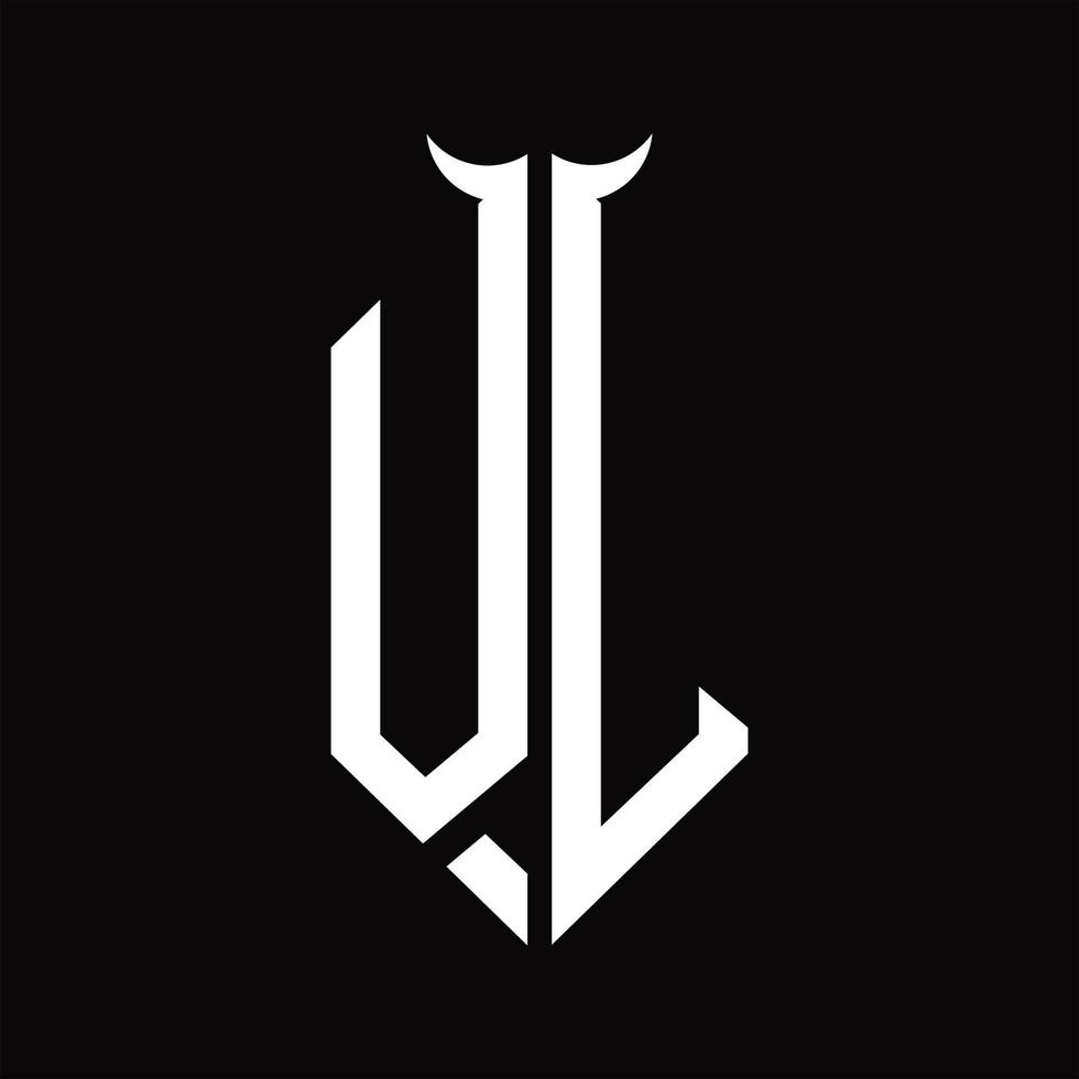 vl-Logo-Monogramm mit Hornform isolierte Schwarz-Weiß-Designvorlage vektor