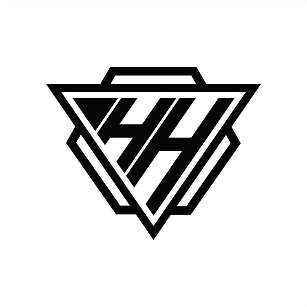 hh-logo-monogramm mit dreieck- und sechseckschablone vektor