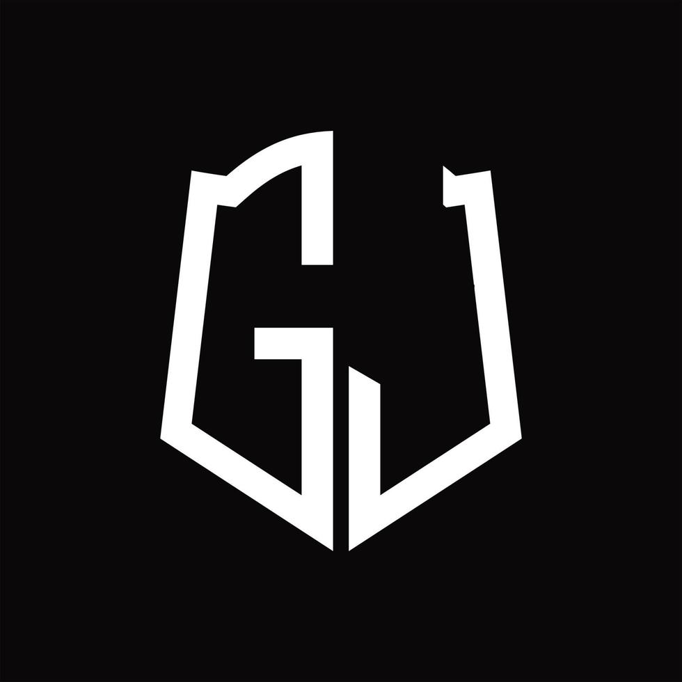 GJ-Logo-Monogramm mit Band-Design-Vorlage in Schildform vektor