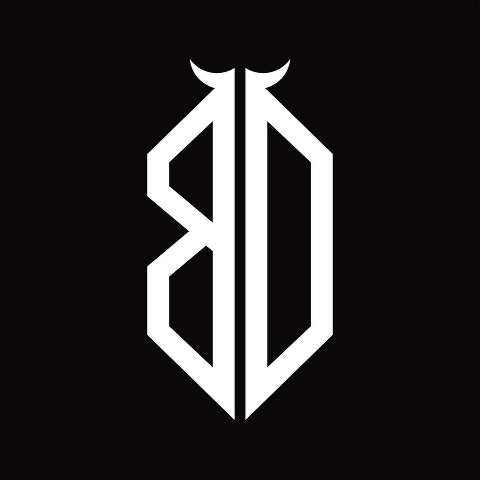 Bd-Logo-Monogramm mit Hornform isolierte Schwarz-Weiß-Designvorlage vektor