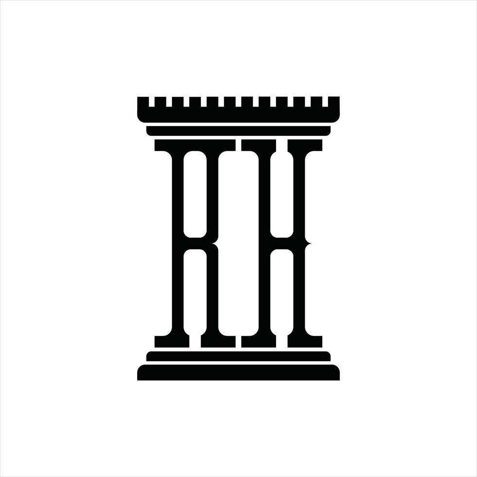 rh-logo-monogramm mit säulenform-designvorlage vektor