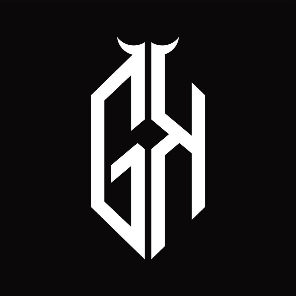 gk-Logo-Monogramm mit hornförmiger, isolierter Schwarz-Weiß-Designvorlage vektor