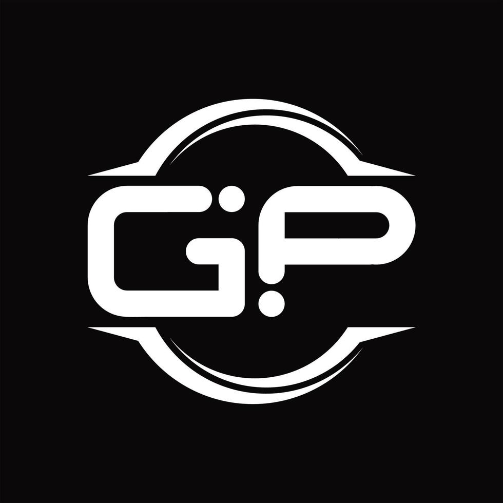 gp-logo-monogramm mit kreis abgerundeter scheibenform-designvorlage vektor