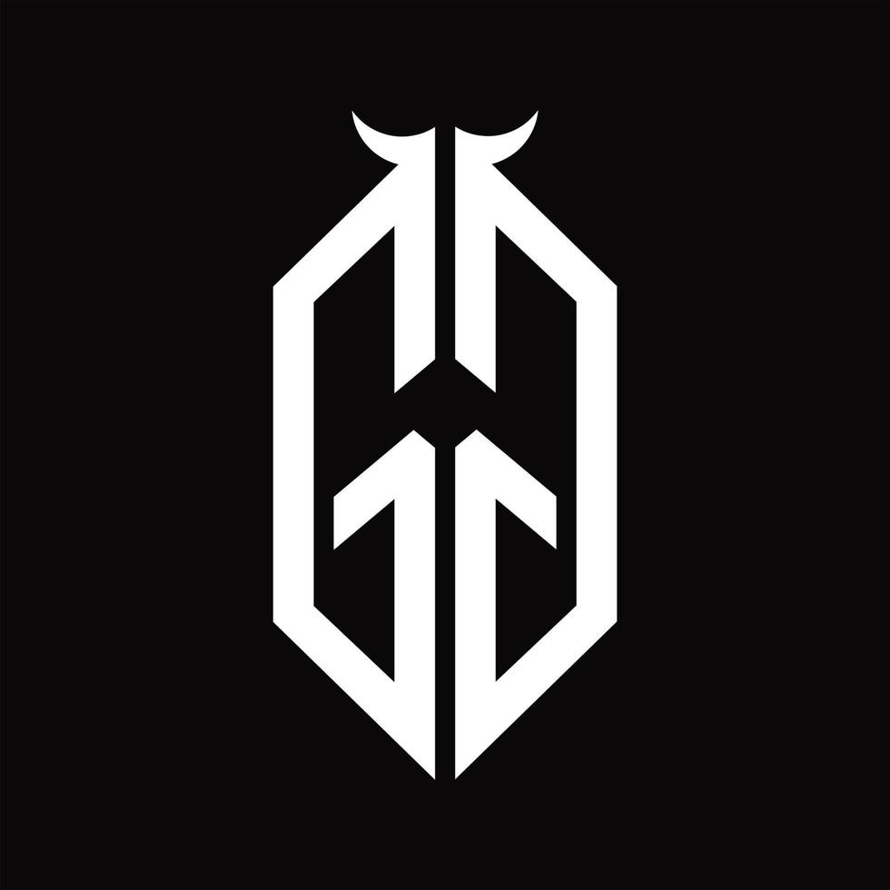 gg-Logo-Monogramm mit Hornform isolierte Schwarz-Weiß-Designvorlage vektor