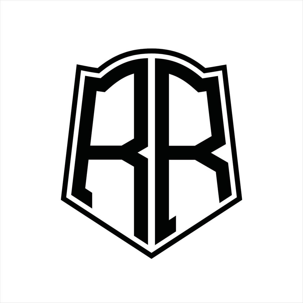 rr logotyp monogram med skydda form översikt design mall vektor