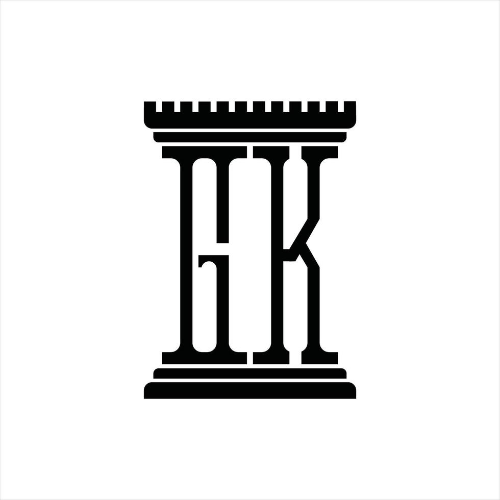 gk logotyp monogram med pelare form design mall vektor