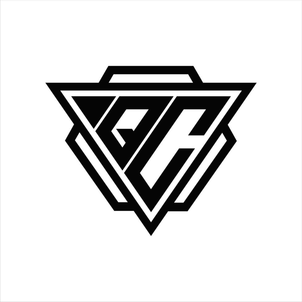 qc logotyp monogram med triangel och sexhörning mall vektor
