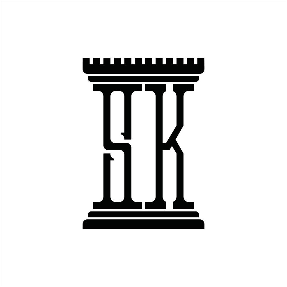 sk logotyp monogram med pelare form design mall vektor