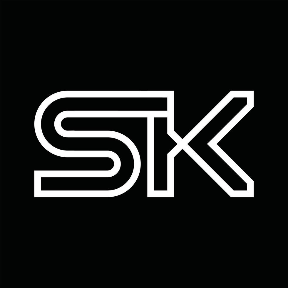 sk-Logo-Monogramm mit negativem Raum im Linienstil vektor