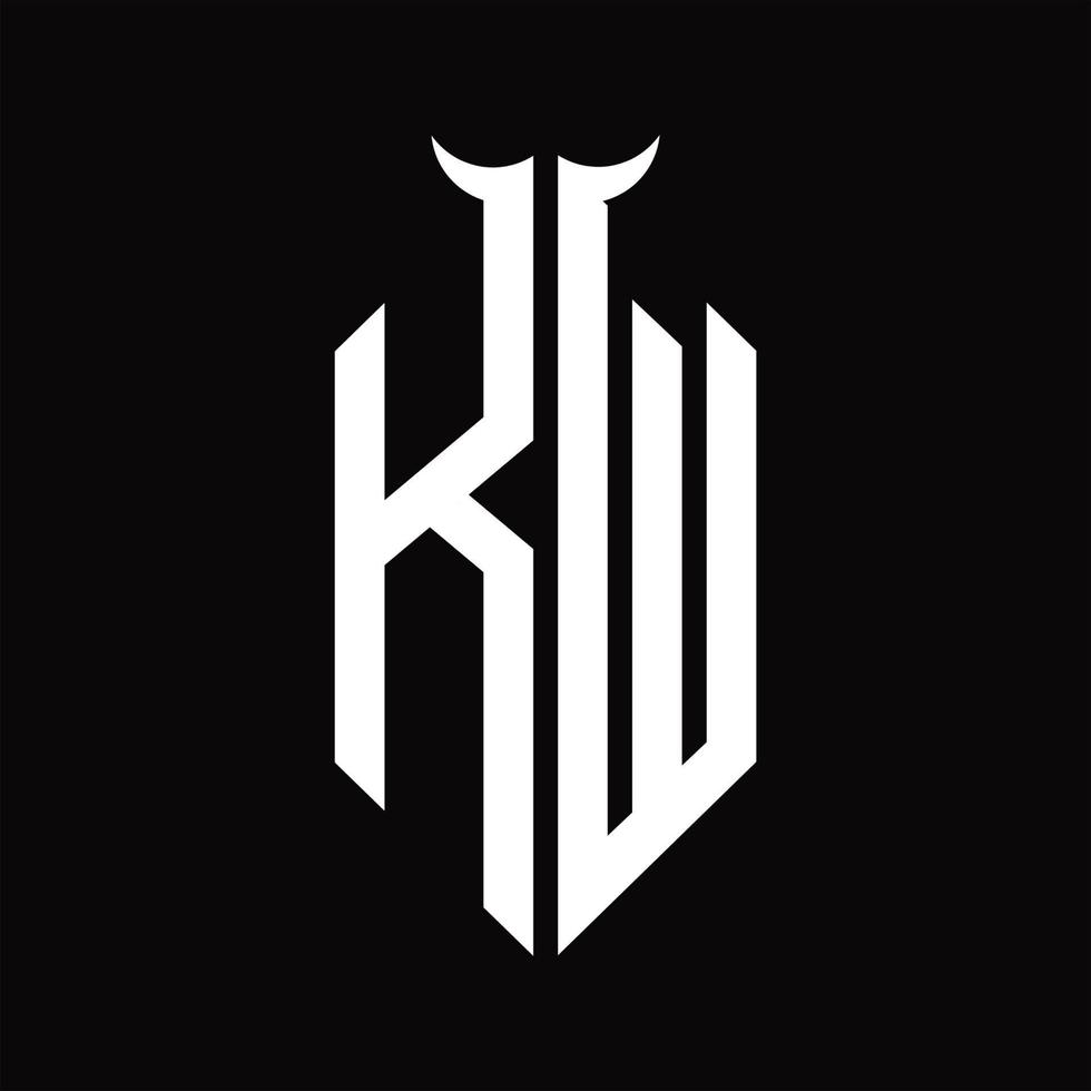 kw-Logo-Monogramm mit Hornform isolierte Schwarz-Weiß-Designvorlage vektor