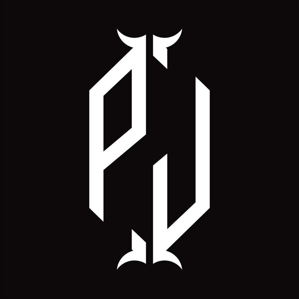 pj-logo-monogramm mit hornform-entwurfsvorlage vektor