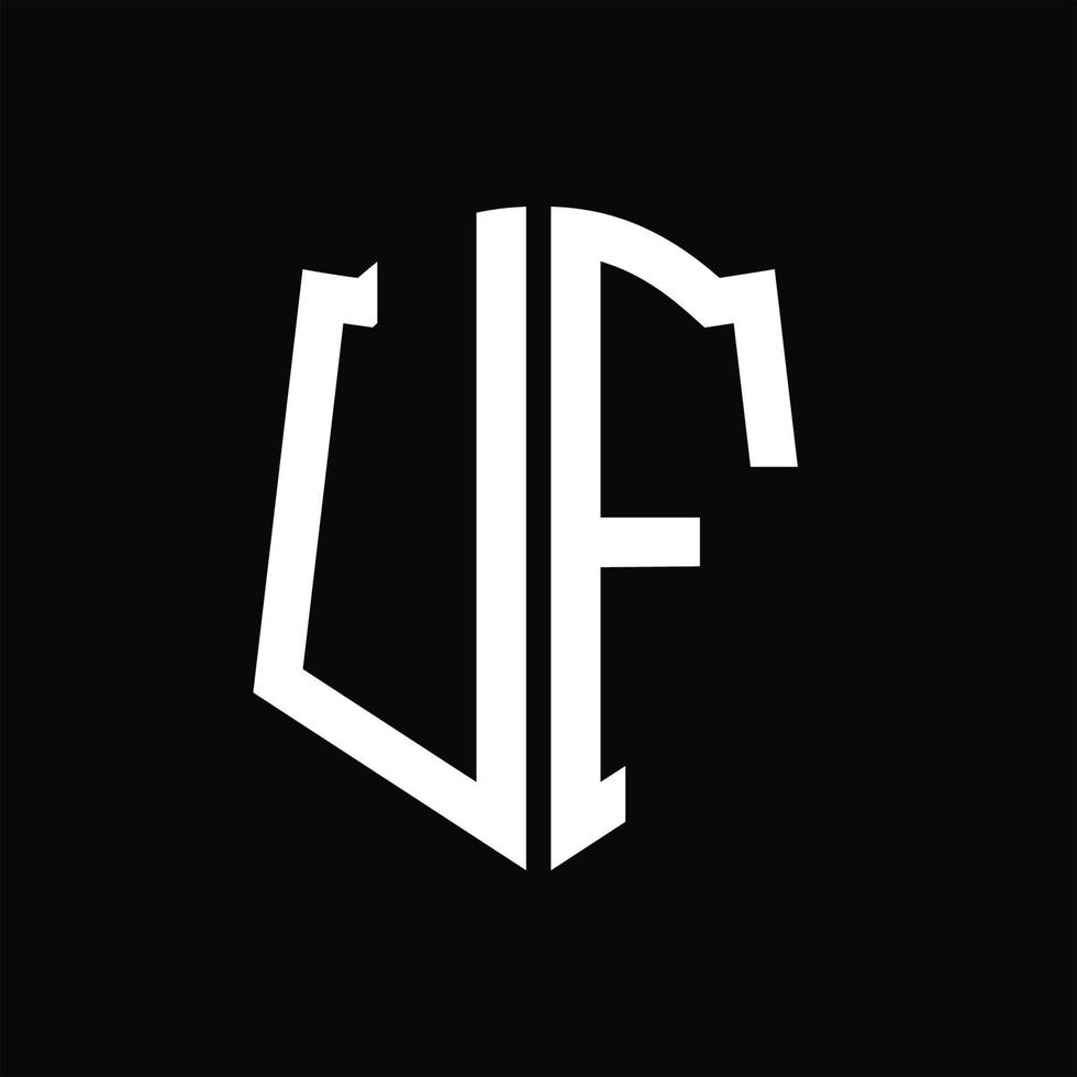 uf-Logo-Monogramm mit Band-Design-Vorlage in Schildform vektor