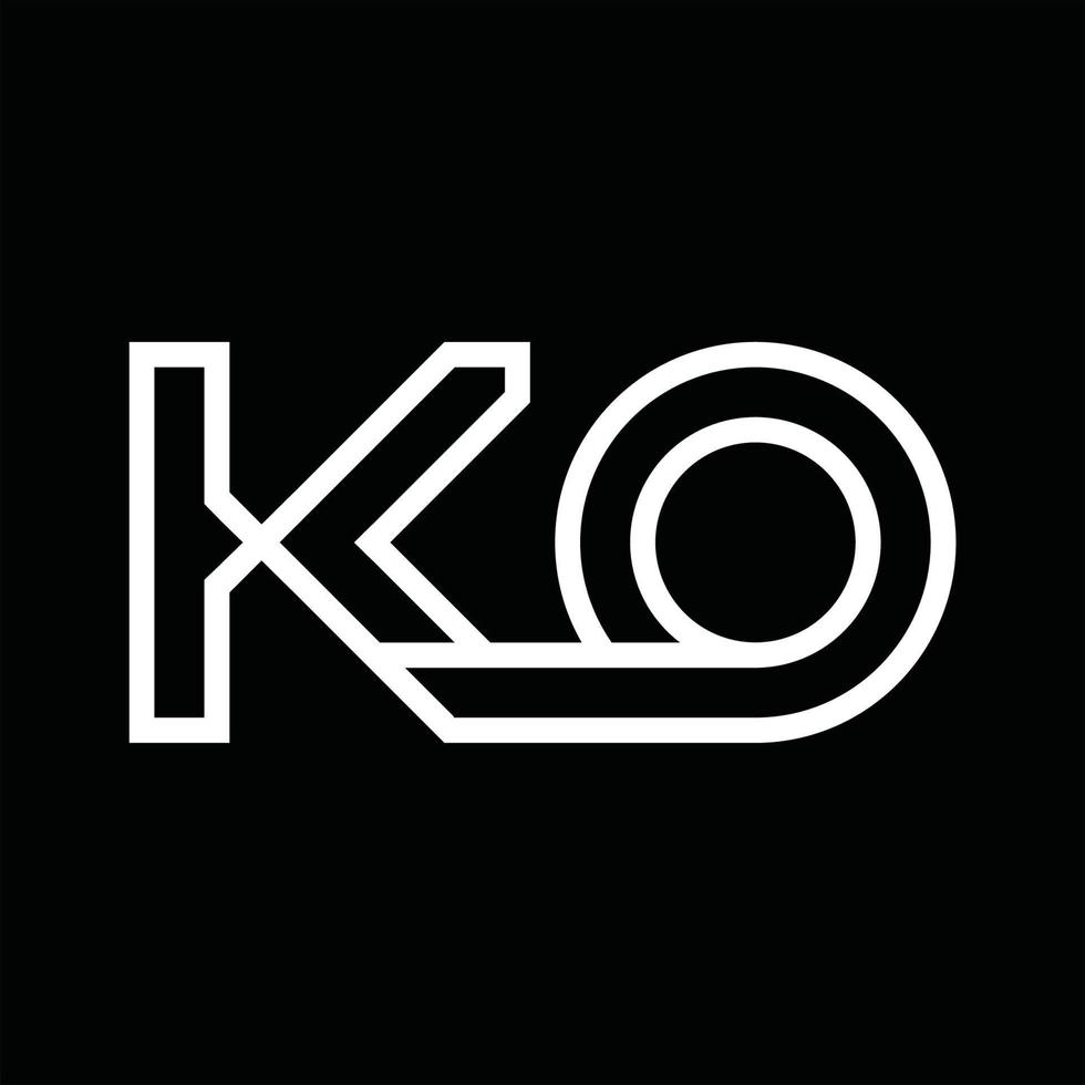 ko-logo-monogramm mit negativem raum im linienstil vektor