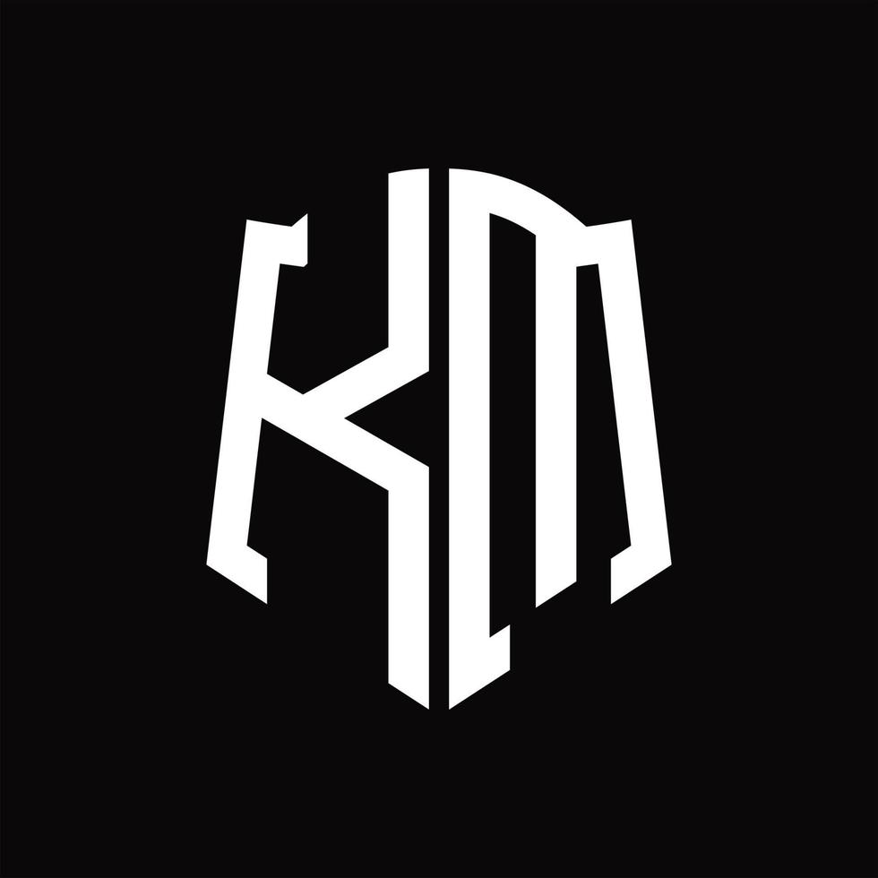 km-Logo-Monogramm mit Band-Design-Vorlage in Schildform vektor