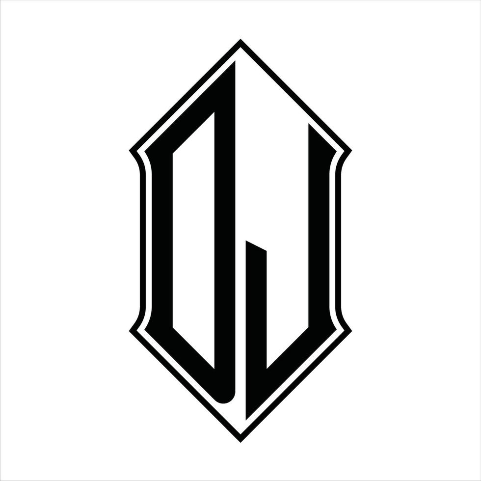 DJ-Logo-Monogramm mit Schildform und Umriss-Design-Vorlage Vektorsymbol abstrakt vektor