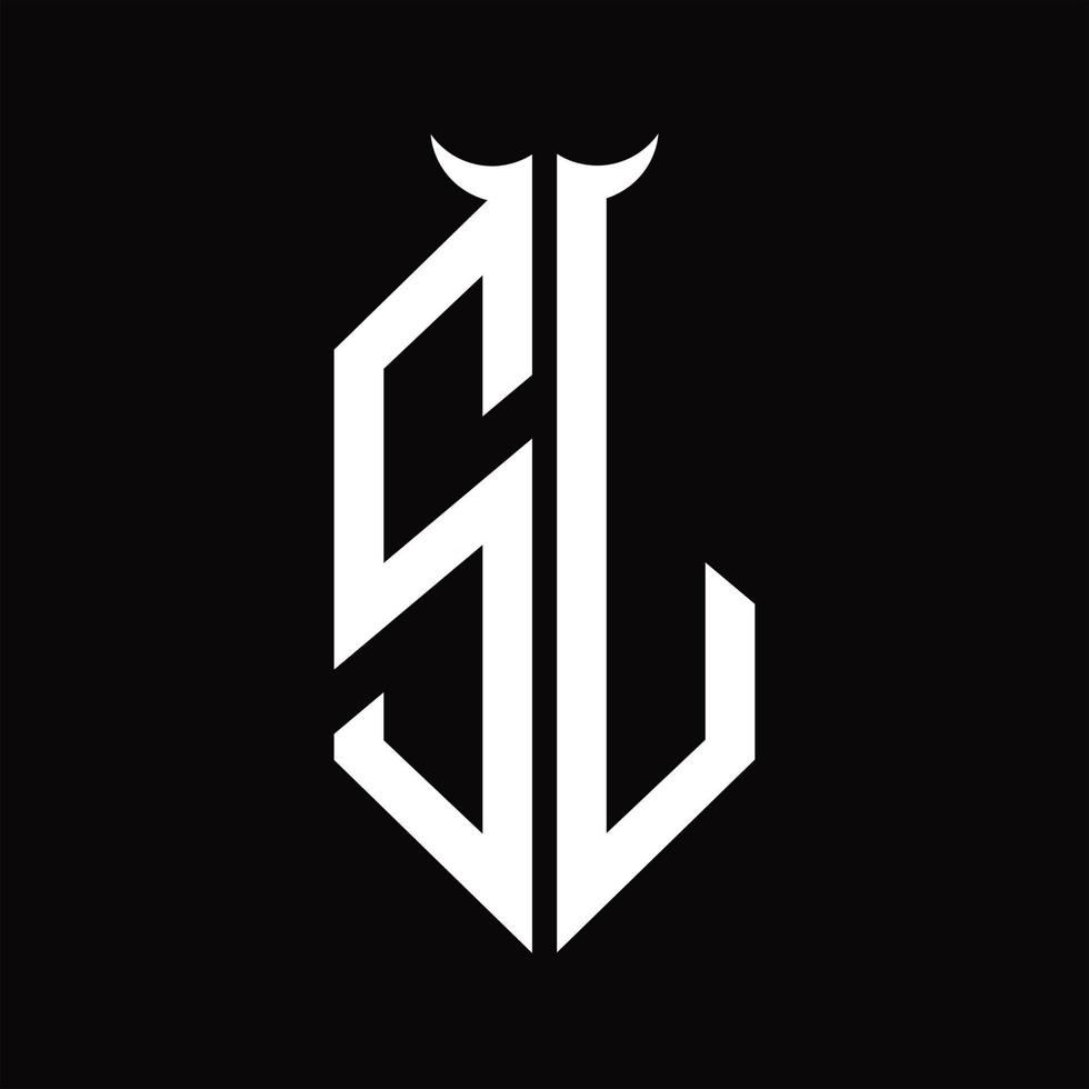 sj-Logo-Monogramm mit Hornform isolierte Schwarz-Weiß-Designvorlage vektor