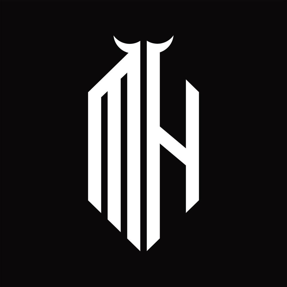 mh-Logo-Monogramm mit hornförmiger, isolierter Schwarz-Weiß-Designvorlage vektor