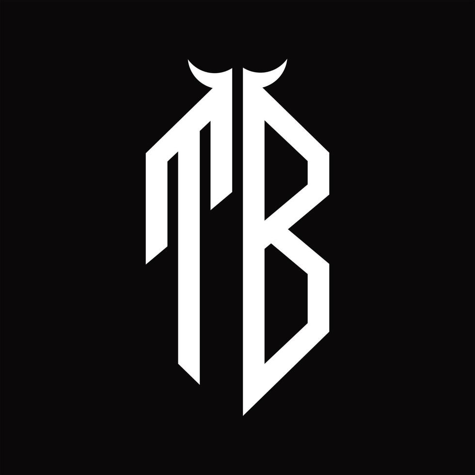 tb logotyp monogram med horn form isolerat svart och vit design mall vektor