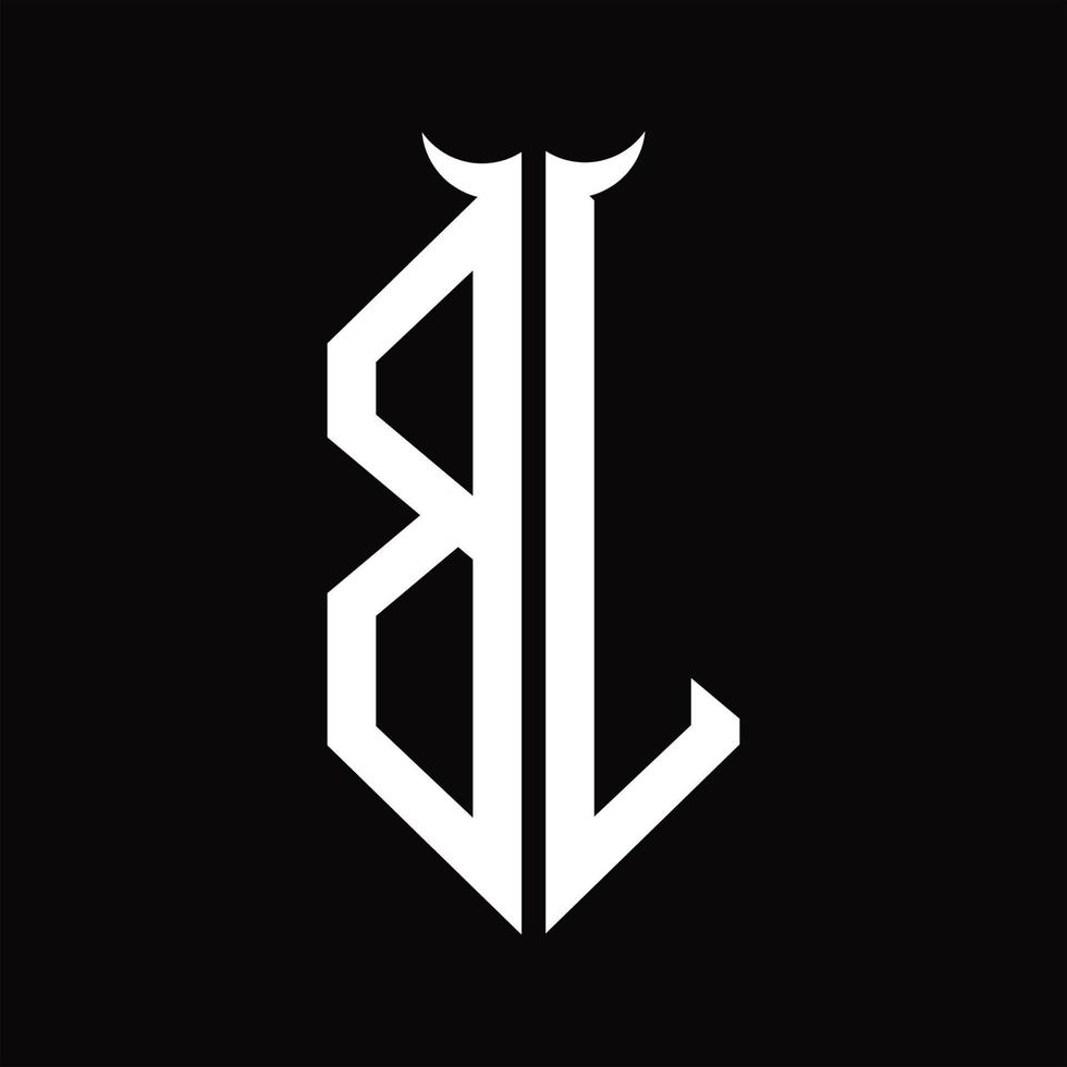 bl-Logo-Monogramm mit Hornform isolierte schwarz-weiße Designvorlage vektor
