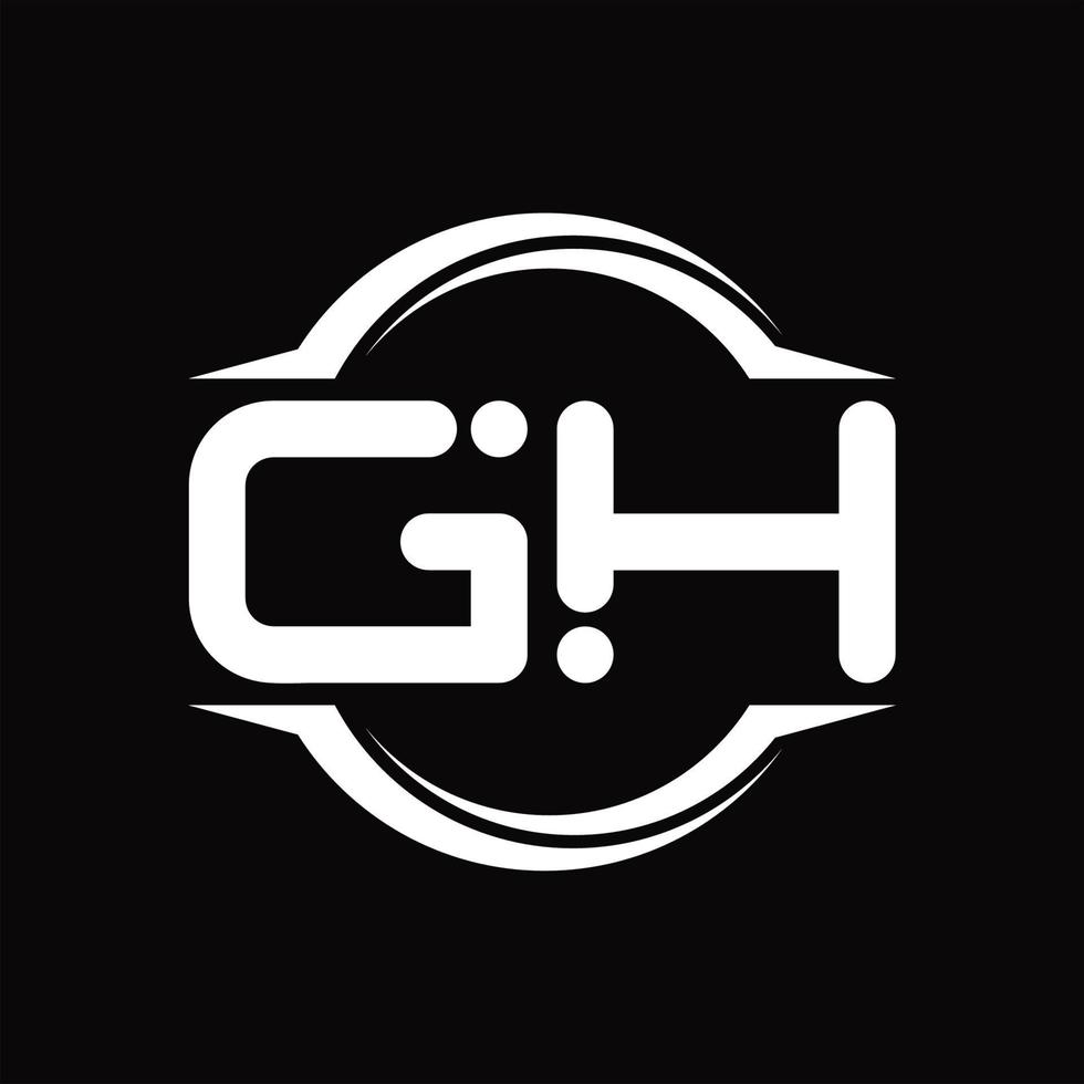 gh-logo-monogramm mit kreis abgerundeter scheibenform-designvorlage vektor