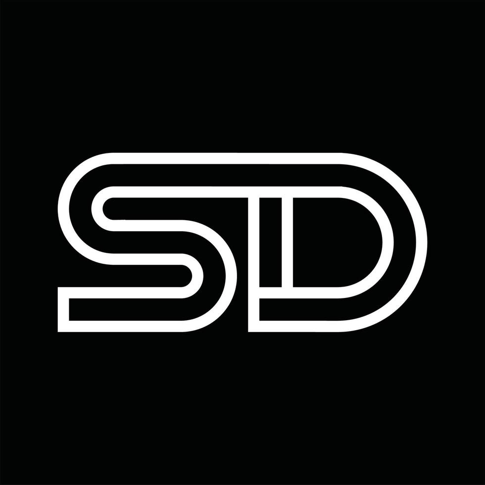 SD-Logo-Monogramm mit negativem Raum im Linienstil vektor