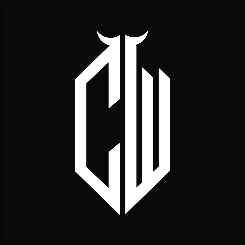 cw logotyp monogram med horn form isolerat svart och vit design mall vektor