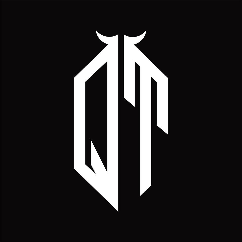 Qt-Logo-Monogramm mit hornförmiger, isolierter Schwarz-Weiß-Designvorlage vektor