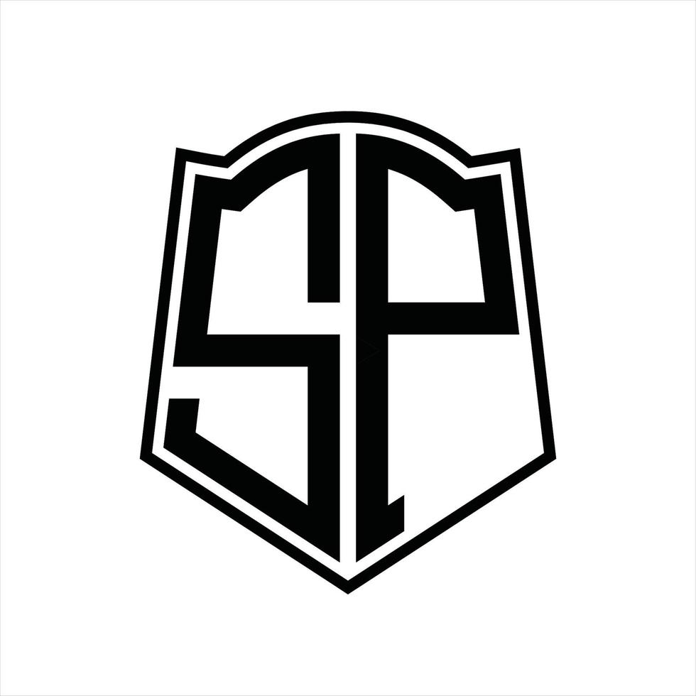 sp logotyp monogram med skydda form översikt design mall vektor