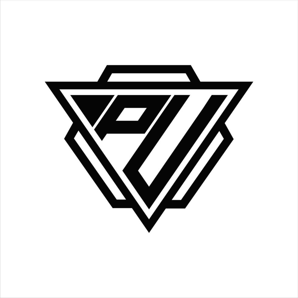 pu-logo-monogramm mit dreieck- und sechseckschablone vektor