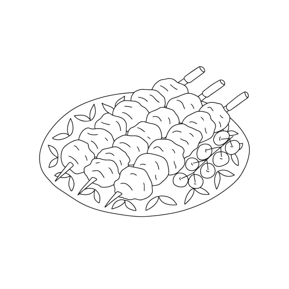 Vektor handgezeichnetes Schaschlik auf Plattenskizze. Vektor-Grill-Illustration