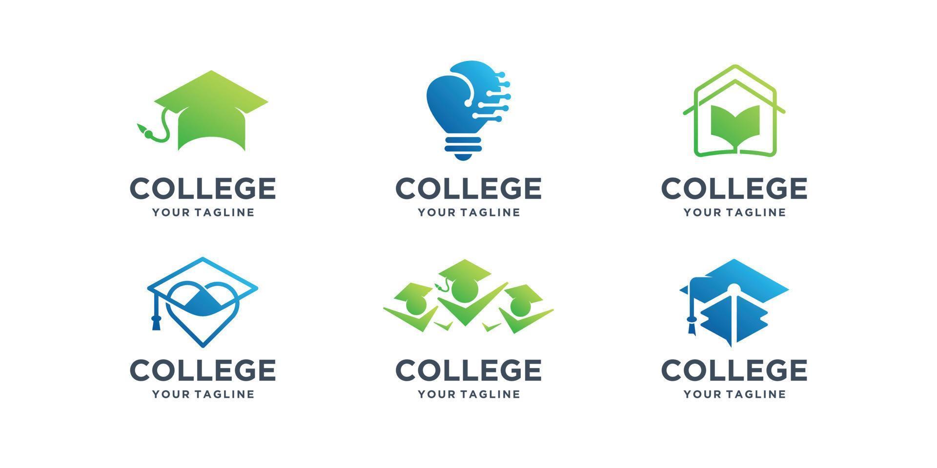 eine reihe von inspirationen für das college-logo. bildungslogo, toga, farbverlauf, kollektionsabsolventlogo. vektor