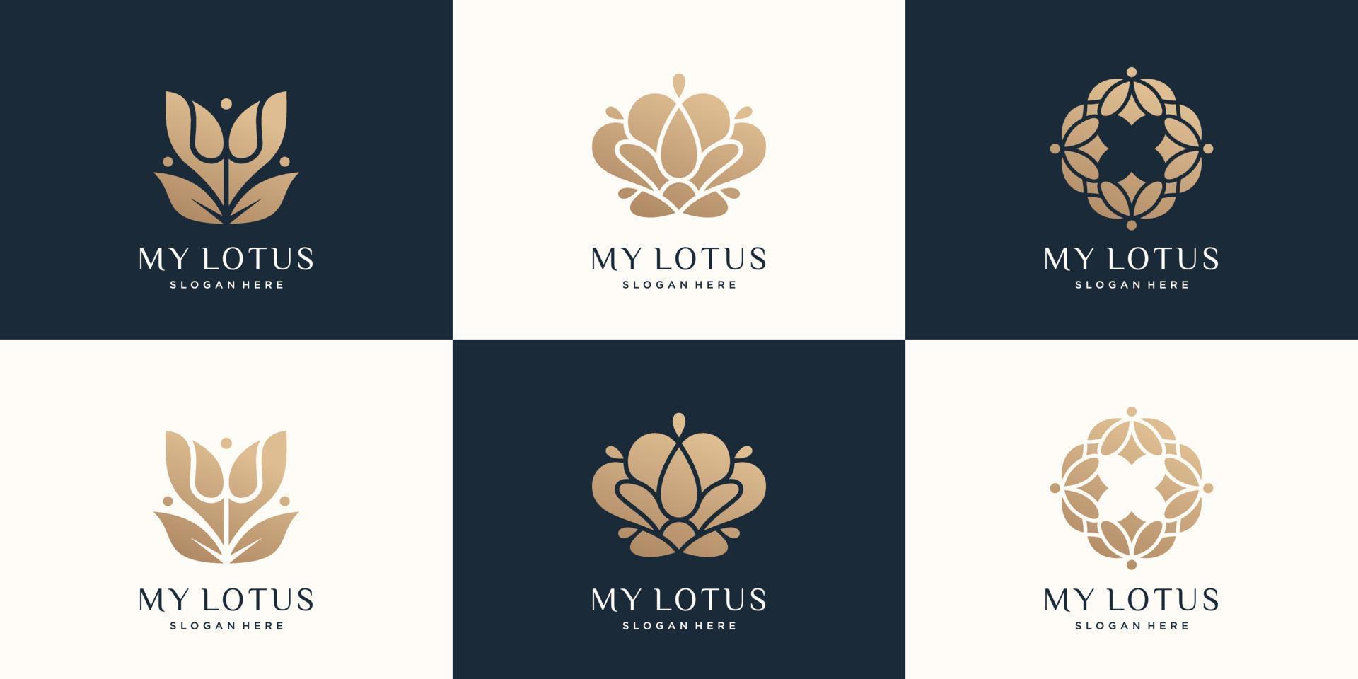 uppsättning av lotus logotyp design. guld, lyx, platt, stil, abstrakt logotyp lotus, blomma, natur. premie vektor