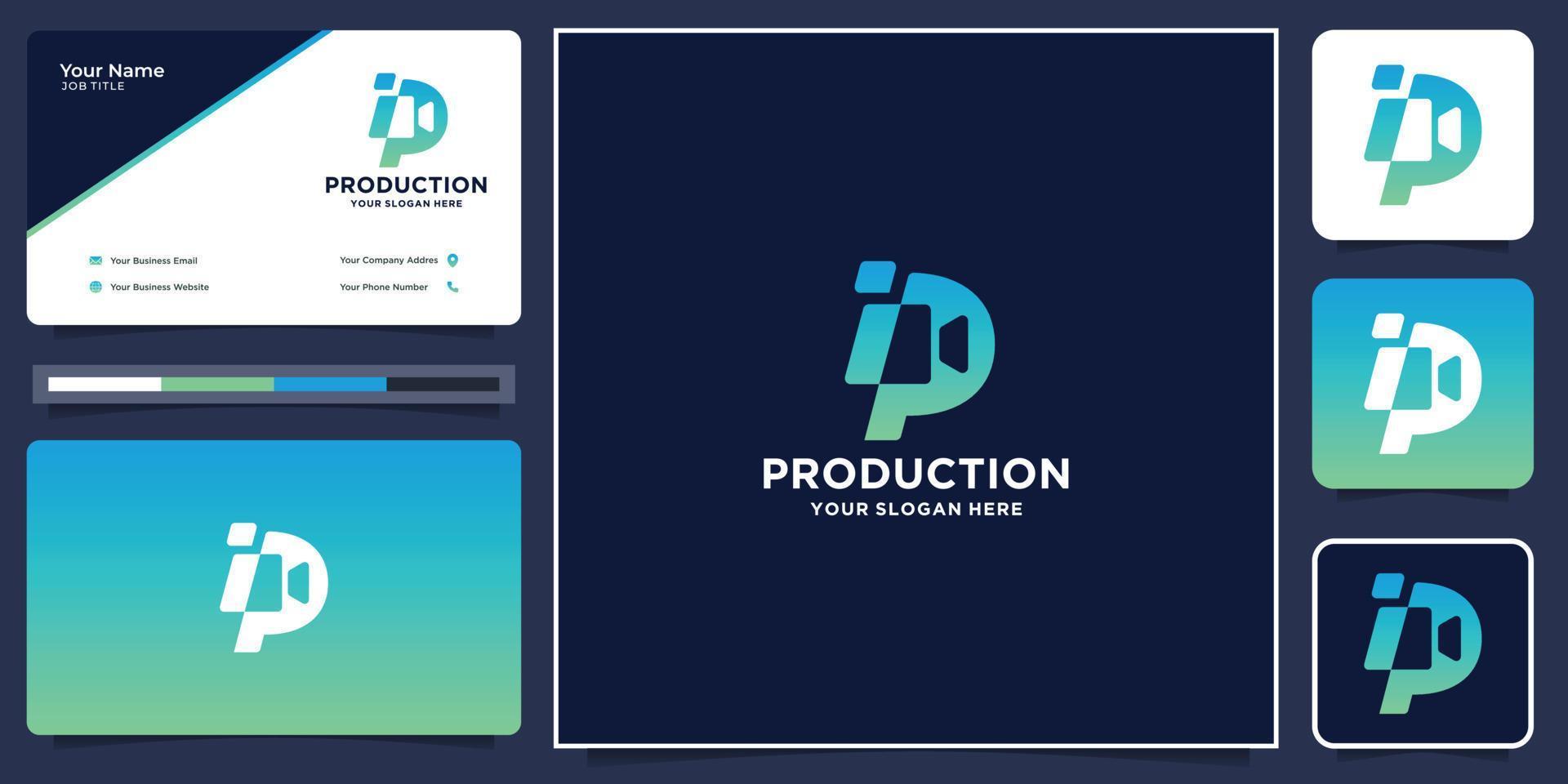 kreativ produktion filma logotyp. bio logotyp, filma tillverkning, studio film logotyp och företag kort design. vektor