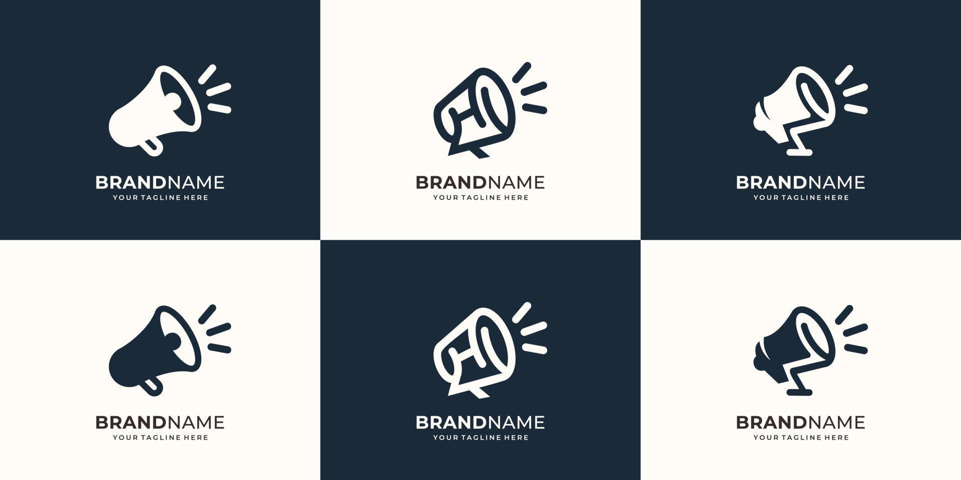 Sammlung von Megaphon-Logo-Design. handlautsprecher tragbares logo, linienkunststil, flaches design, symbol laute vorlage. Premium-Vektor vektor