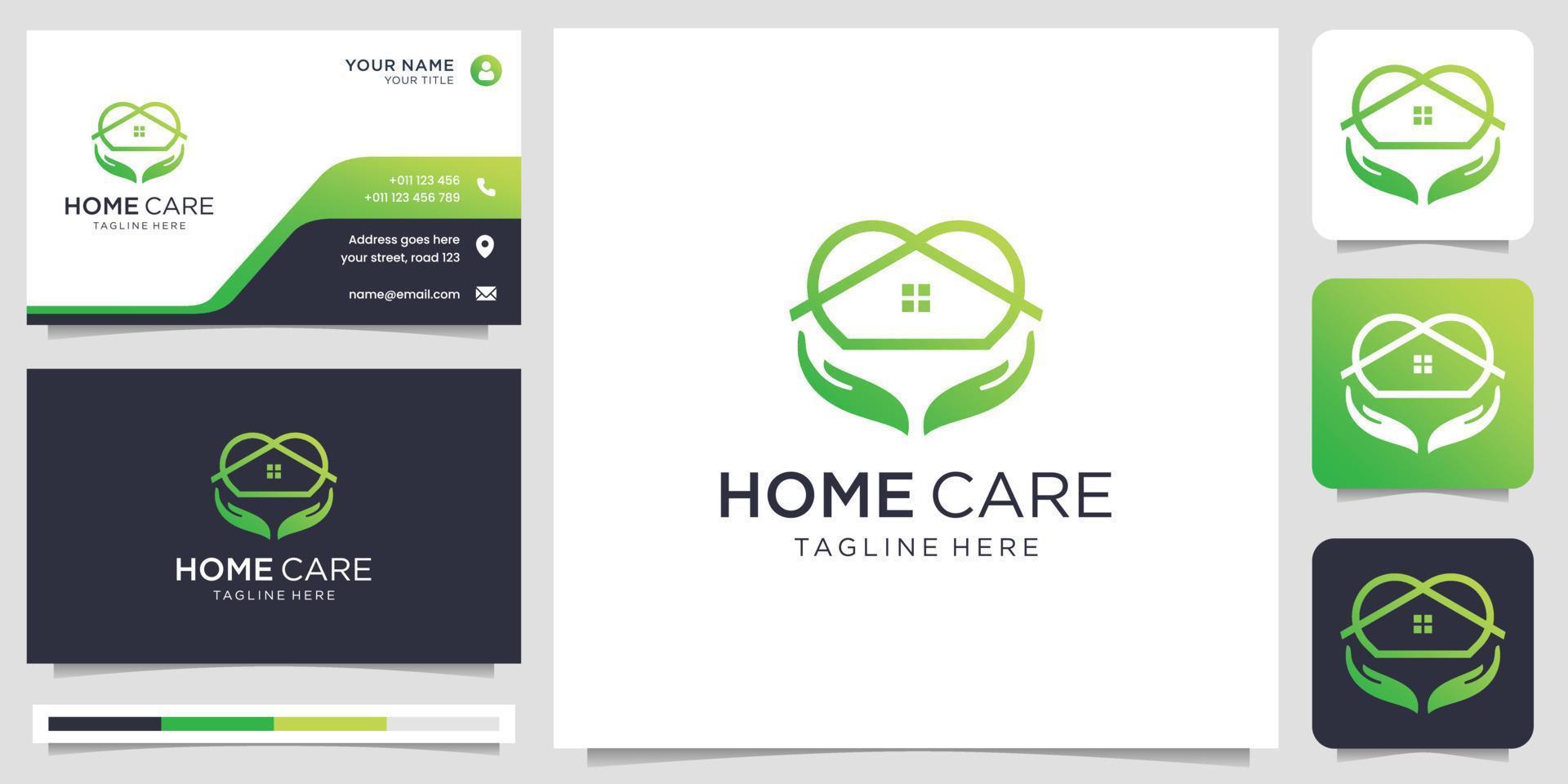 Naturhaus-Logo kombinierte Handpflege mit grüner Farbe, kann als Symbol für Ihr Unternehmen verwendet werden. vektor