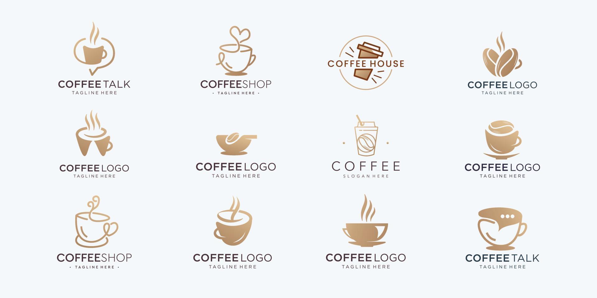 kaffe logotyp uppsättning design inspiration. kaffe kopp, bricka årgång, kaffe affär, illustration kaffe logotyp vektor