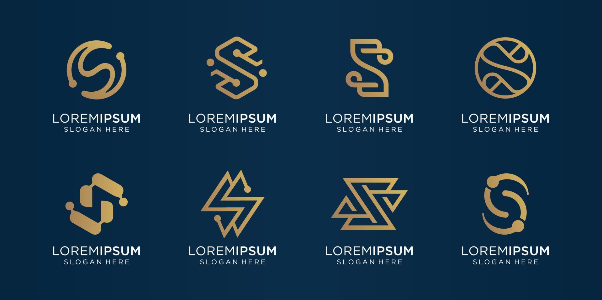 uppsättning av kreativ monogram brev s guld. logotyp mall.ikoner för företag, lyx, teknik, inspiration, illustration. premie vektor