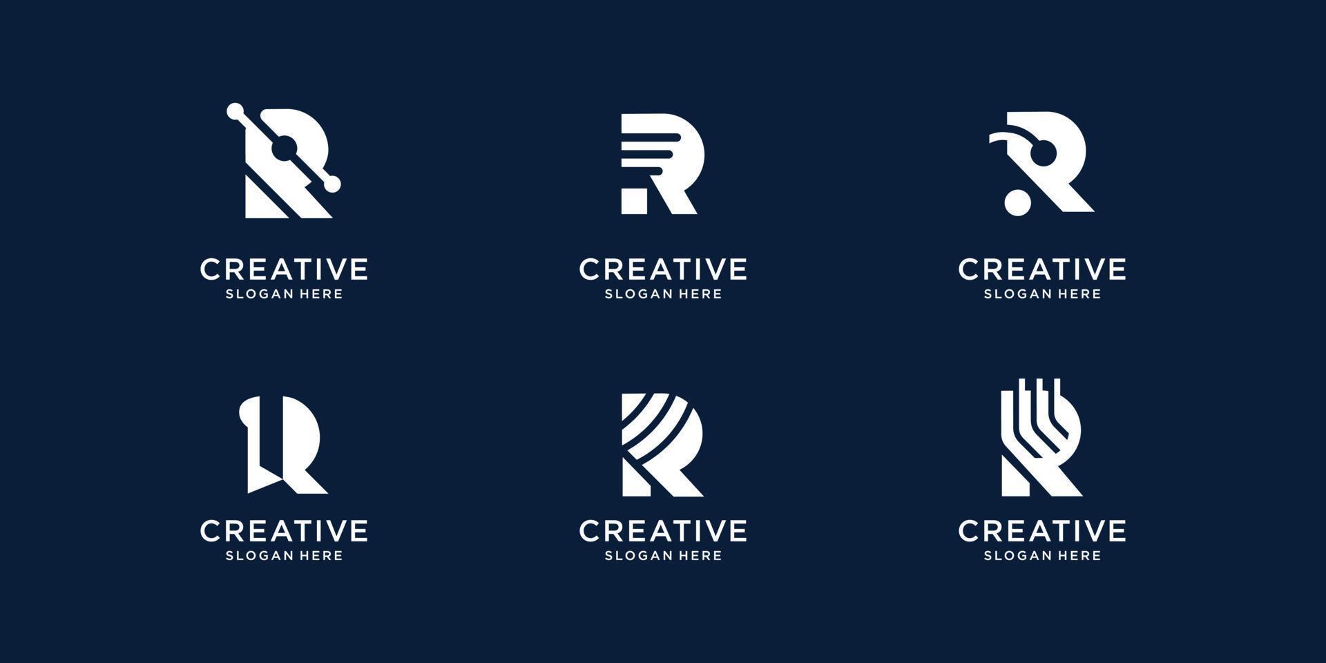 uppsättning av monogram första brev r logotyp mall. ikoner för företag av mode, konsultation, teknik. vektor