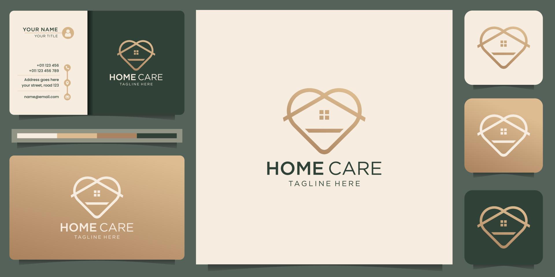 minimalistisches Home-Logo mit kreativem Liebes-Linear-Stil-Design. Logo-Inspirationsdesign für die häusliche Pflege. vektor