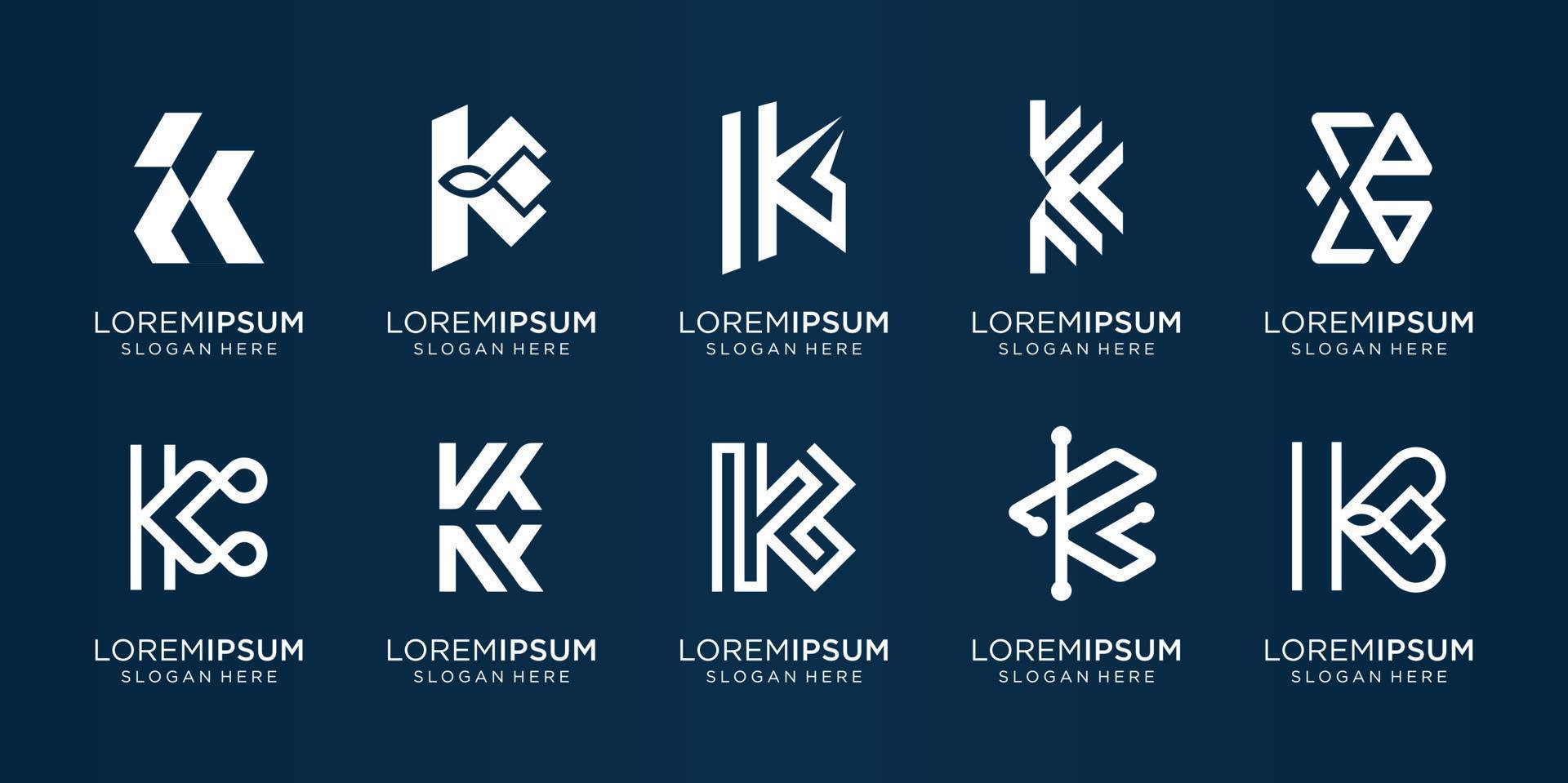 uppsättning av monogram k minimalistisk vektor mall. logotyp för ikon företag, företag, paket ,inspiration design. premie vektor