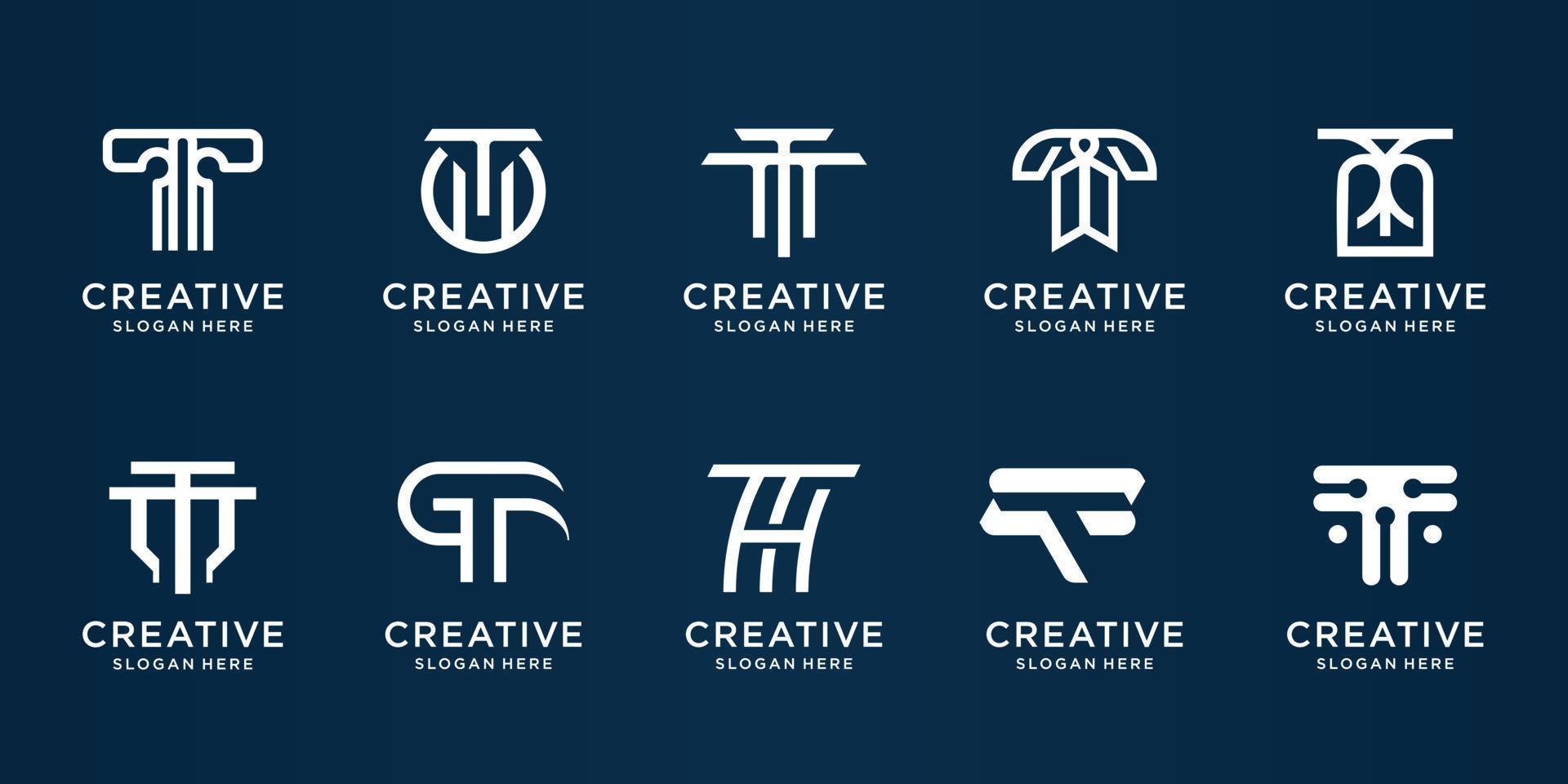 uppsättning av kreativ brev t logotyp design. modern elegant första brev t logotyp vektor för varumärke.