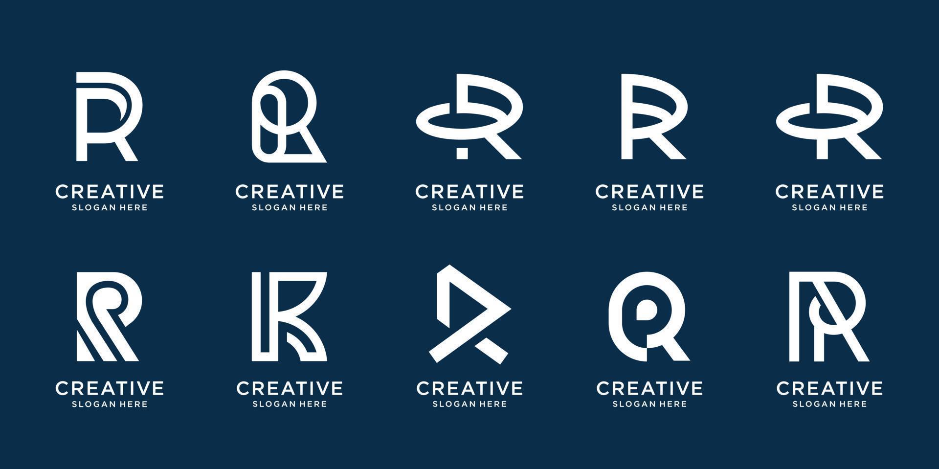 uppsättning av kreativ första brev r logotyp i svart och vit mall. ikoner för företag av lyx, elegant, enkel. premie vektor