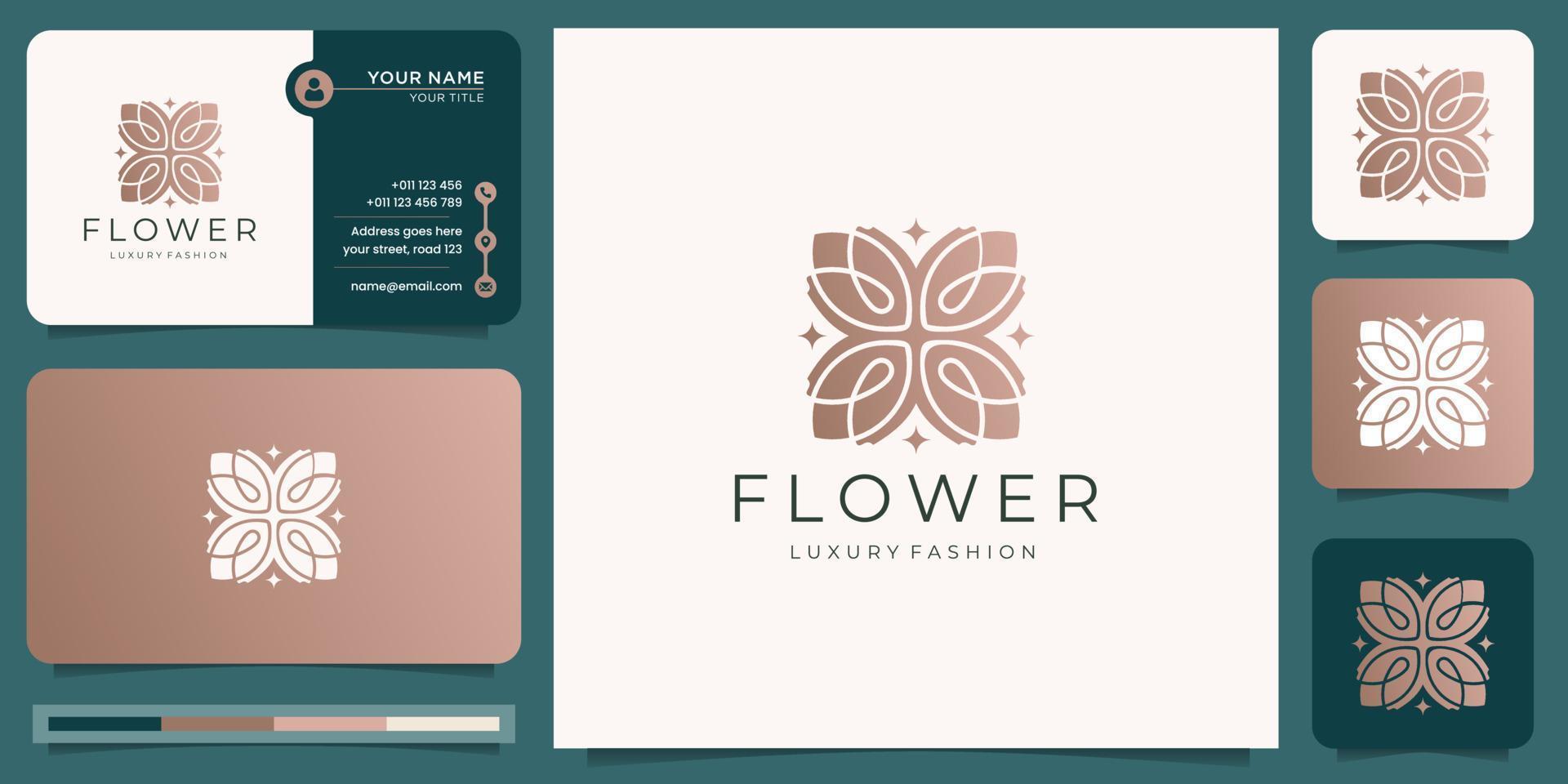 abstrakt blommig logotyp design och företag kort mall. linjär blomma logotyp, lyx mode begrepp. vektor