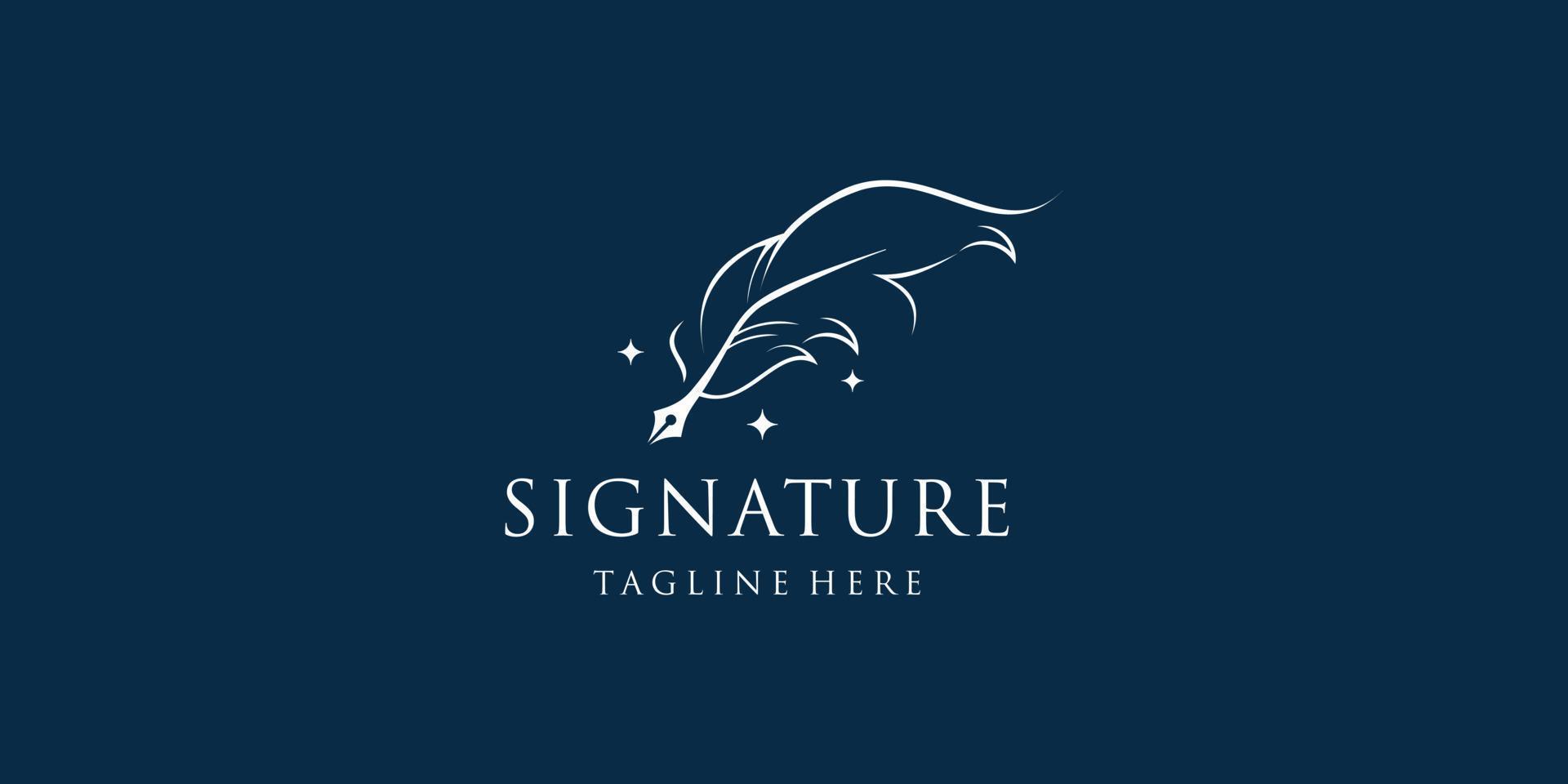 Quill Feather Minimalistisches Logo Inspiration Signature Feather Premium Design. inspirierende Handschrift vektor